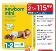 Clicks Newborn Value Pack Disposable Nappies-2's