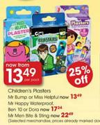 Children's Plasters Mr Happy Waterproof Ben 10 Or Dara