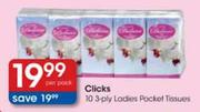 Clicks 10 3-Ply Ladies Pocket Tissues