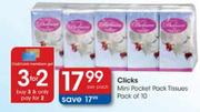 Clicks Mini Pocket Pack Tissues Pack Of 10-Per Pack 