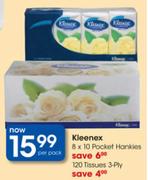 Kleenex Pocket Hankies-8 x 10 Per Pack