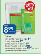 Clicks Mini Dental Floss-10m Per Pack
