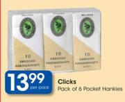 Clicks Pack of 6 Pocket Hankies-Per Pack