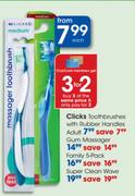 Clicks Toothbrushes with Rubber Handles Adult-Each