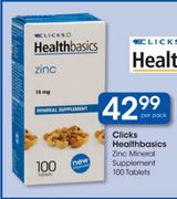 Clicks Healthbasics Zinc Mineral Supplement-100 Tablets Per Pack