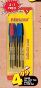 Penlina Ball Point Pens Assorted-5 + 1 per pack