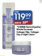 L'Oreal Dermo-Expertise Wrinkle De-Crease, Collagen Filler, Collagen Day Or Night Cream-Each