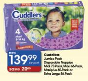 Cuddlers Jumbo Pack Disposable Nappies Midi-70's,Maxi-66's,Maxiplus-60's Or Extra Large-56's-Per Pac