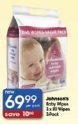 Johnson's Baby Wipes-3x80 Per Pack