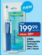 Clicks Rechargeable Toothbrush Deep Clean With 2 Heads-Per Pack