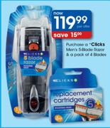 Clicks Men's 5-Blade Razor & A Pack Of 4 Blades-Per Offer
