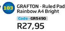 Grafton Ruled Pad Rainbow A4 Bright GR5490