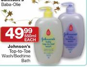 Johnson's Top-To-Toe Wash/Bedtime Bath-550ml Each