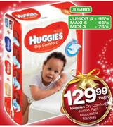 Huggies Dry Comfort Jumbo Pack Disposable Nappies Junior 4-56's/Maxi 5-66's/Midi 3-76's Per Pack