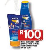 Nivea Sun Kids Lotion SPF50 + 300ml & Kids Swim & Play Lotion SPF50-50ml Each