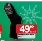 PnP 5 Pack Grey Ankle Socks-Per Pack