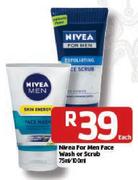 Nivea For Men Face Wash Or Scrub-75ml/100ml Each