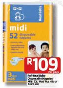 PnP Real Baby Disposable Nappies Midi 52's/Maxi Plus 48's/Junior 46's Per Pack