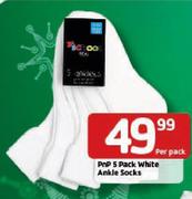 PnP White Ankle Socks-Per 5 Pack 