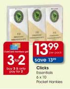 Clicks Essentials Pocket Hankies-6 x 10 per pack