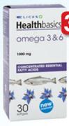 Clicks Healthbasics Omega 3&6 1000mg -30 Softgets