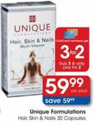 Unique Formulations Hair,Skin & Nails Capsules-30 Per Pack 