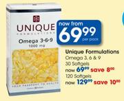 Unique Formulations Omega 3, 6 & 9 Softgels-30's