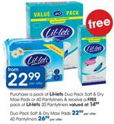 Lil-Lets Duo Pack Soft & Dry Maxi Pads + Free Pack of Lil-Lets 20 Pantyliners 