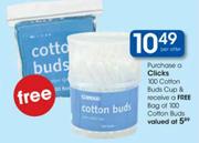 Clicks 100 Cotton Buds Cup + Free Bag of 10 Cotton Buds 