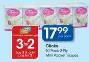 Clicks 3-Ply Mini Pocket Tissues-10 Pack