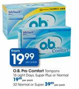 O.B. Pro Comfort Tampons 16 Light Days,Super Plus or Normal-Per Pack 