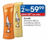 Sunsilk Shampoo-2x400ml, Conditioner-2x350ml Or Treatment-2x270ml Each