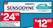 Sensodyne Clean & Fresh Or Gentle Whitening Toothpaste-75ml Each