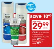 Clicks Hair Rescue Shampoo Or Conditioner-400ml Each