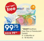 Avent Soothers Free Flow Or Translucent-2 Pack