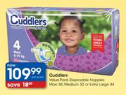 Cuddlers Disposable Nappies Maxi-50's, Medium-52's Or Extra Large-44's Per Pack