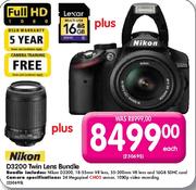 Nikon D3200 Twin Lens Bundle + 18-55mm & 55-200mm VR Lens + 16GB SDHC Card