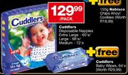 Cuddlers Disposable Nappies Extra Large-60's/Large-68's/Medium-72's Per Pack