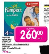 Pampers Baby Wipes Refill Fresh-256" Each