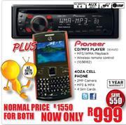 Pioneer CD/MP3 Player(DEH1450) Plus 4OZA Cellphone