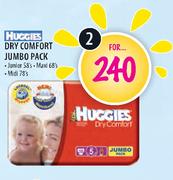 Huggies Dry Comfort Jumbo Pack Junior-58's,Maxi-68's,Midi-78's-2's