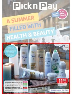 Pick n Pay : A Summer Filled with Health & Beauty (15 Oct - 28 Oct), page 1