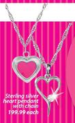 Sterling Silver Heart Pendant with Chain-Each