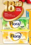 Flora Regular/Light Medium Fat Spread-500gm Each