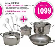 Russell Hobbs 7 Piece Stainless Steel Cookware Set + 24 Piece Stainless Steel Cutlery Set