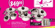 Tissolli 12 Piece Stainless Steel Cookware Set with Solid Lids + Pressure Cooker-6L