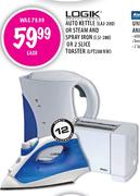 Logik Auto Kettle Or Steam And Spray Iron Or 2 Slice Toaster-Each