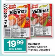 Rainbow Simply Chicken Viennas, Assorted-500g each