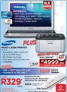 Samsung Notebook + Samsung Mono Laser Printer