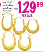 9ct Gold And Silver Creole Earrings-Per Pair